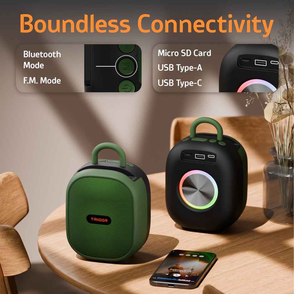 TRIGGR Puls8 Portable 10W Speaker | BT v5.3 | FM Mode | Rubber Finish | 8 Hr | | Jungle Green