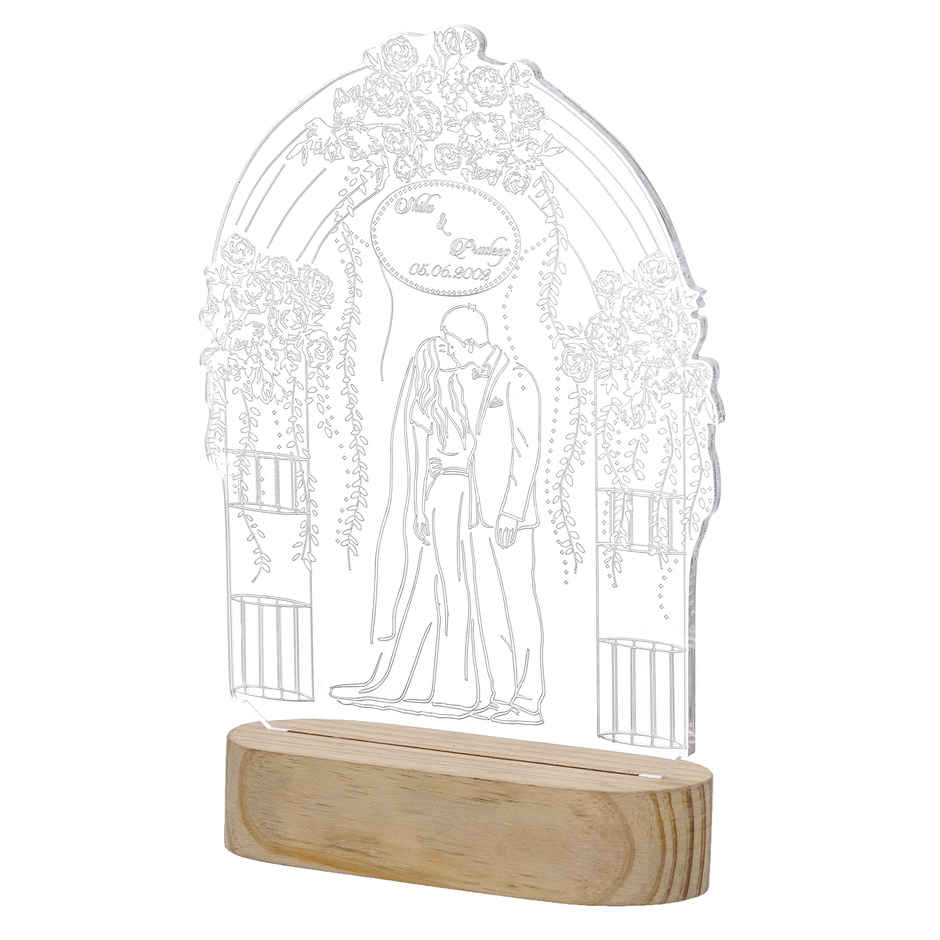 Golden Pattern Night Table Lamp Wooden Base Decor Light | eCraftIndia