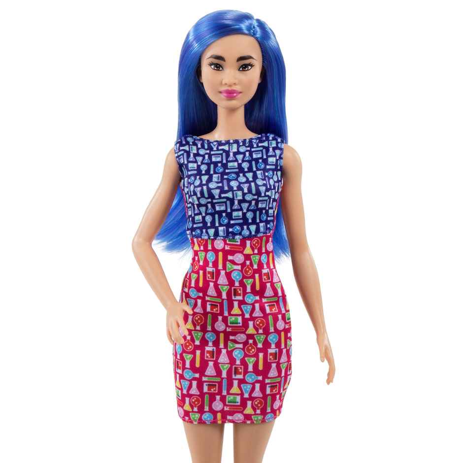 Barbie Scientist Doll Blue Hair | Color Block Dress | Lab Coat | Flats | Microscope Accessory