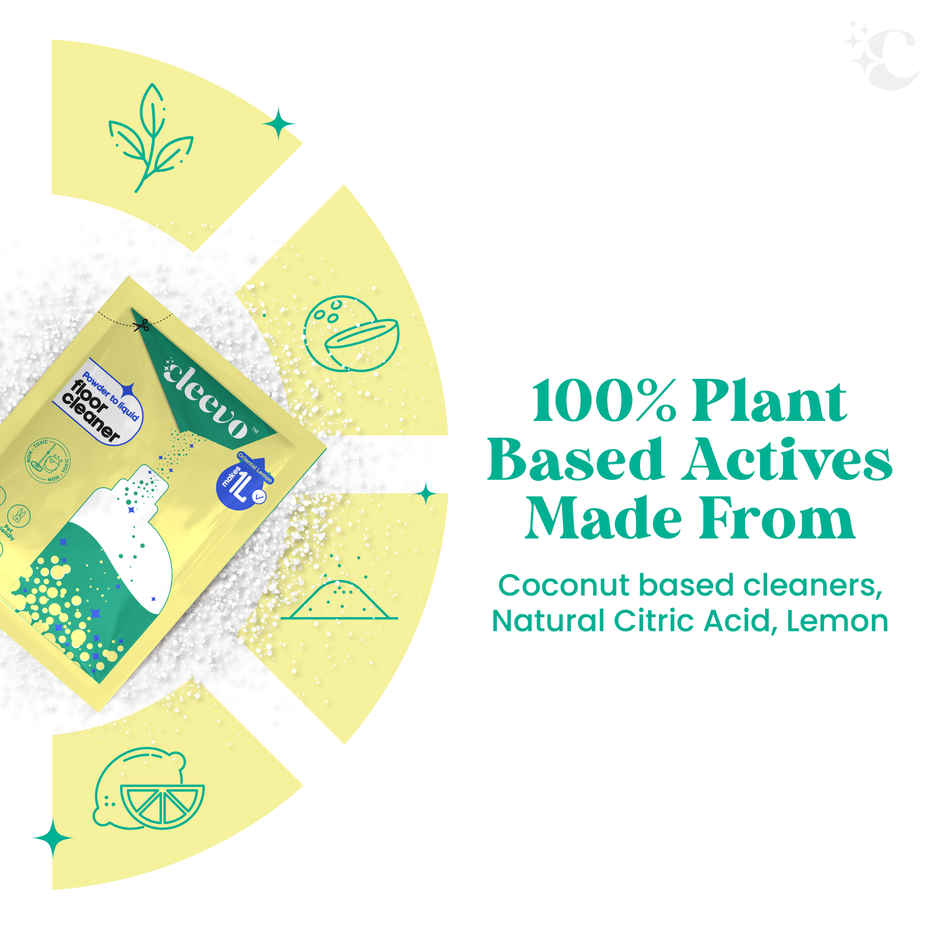 Cleevo Natural Floor Cleaner Refill Pack Non-Toxic Eco-Friendly Powder To Liquid Lemon(5l) & Gebi Sparkle Plus Extendable Handle/ Stick Rod With Microfiber Refill For Spin Mop(1pc) Combo