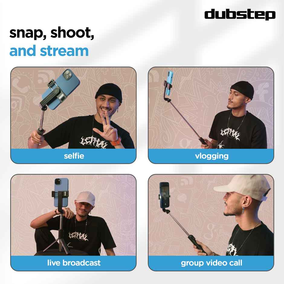 Dubstep Flickstick Smart Selfie Stick (with 360 Degree Rotation, Black)