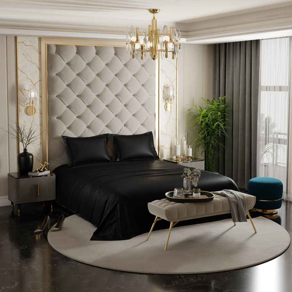 Stoa Paris Midnight Black Flat Bedsheet Set - King - 2 Pillow Covers