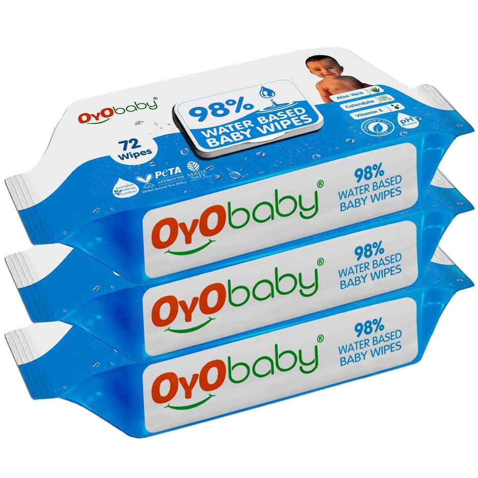 Oyo Baby Soft Wet Wipes Enriched With Aloe Vera, Cleansing Baby Wet Wipes With Lid, Pack Of 3