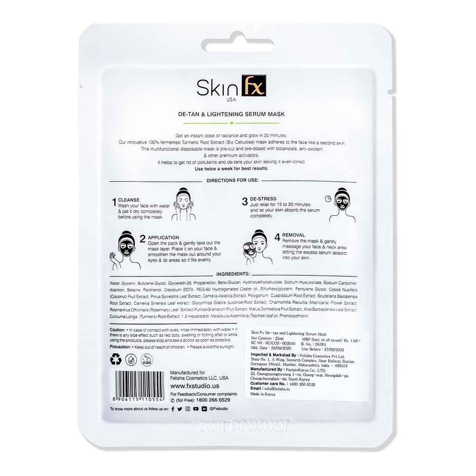 Skin Fx Detan & Lightening Sheet Mask, Serum Face Mask