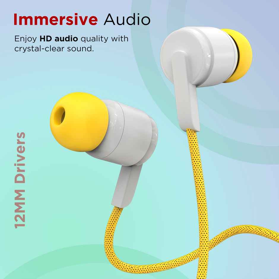 Aroma HF505 Clear Hi-Fi Sound | Deep Bass Wired Earphone with Mic | Yellow - 3.5 mm Jack