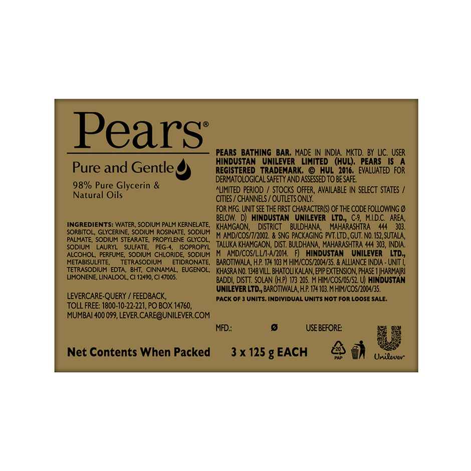 Pears Moisturising Bathing Bar Soap with Glycerine Pure & Gentle - For Golden Glow