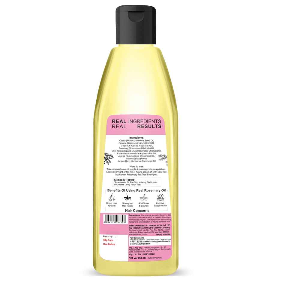 Soulflower Rosemary Coconut Hair Oil with Lavender & Amla Oil for Hair Growth - 225 ml