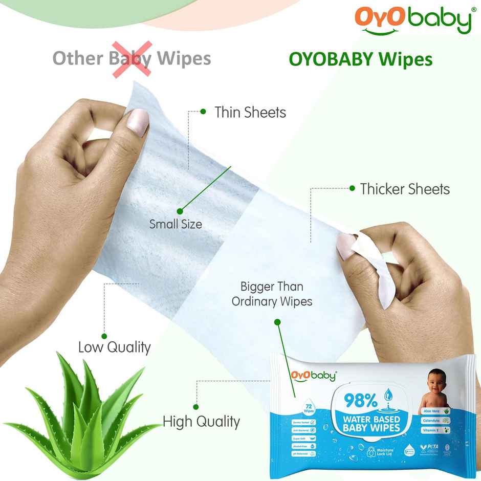 Oyo Baby Soft Wet Wipes Enriched With Aloe Vera, Cleansing Baby Wet Wipes With Lid, Pack Of 5
