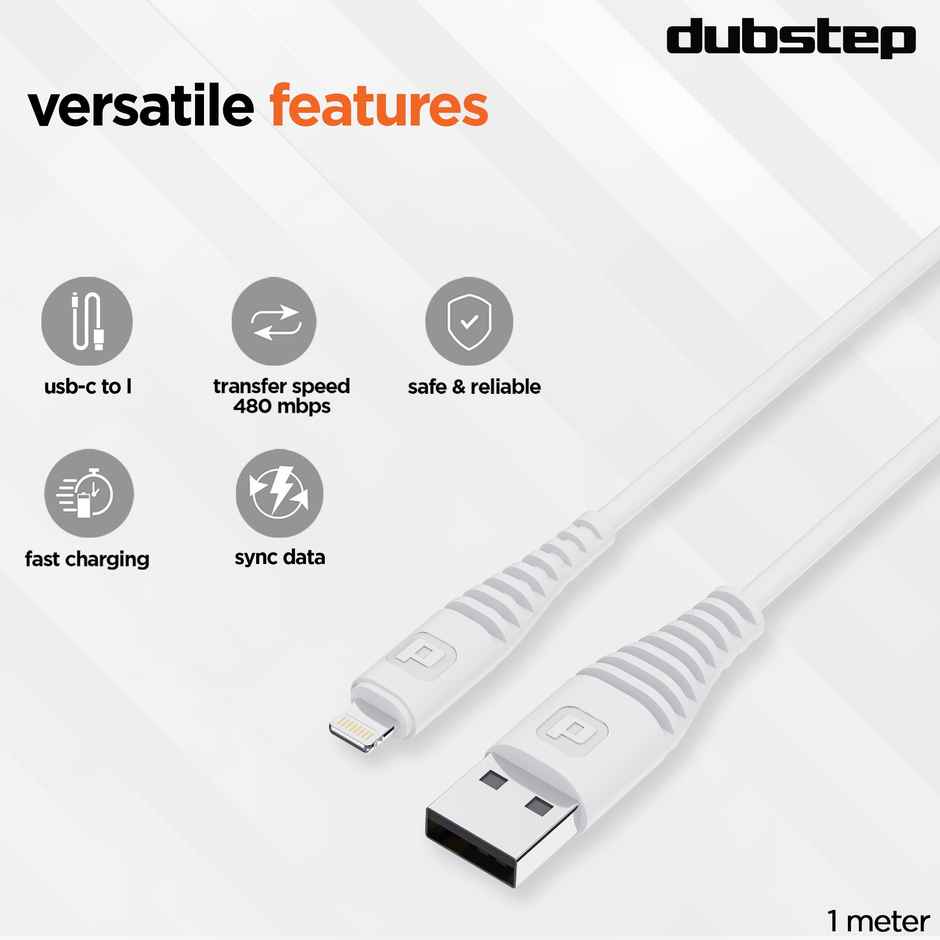 Dubstep Blaze Stellar 20W USB-A To Type-L Data Fast Charging Compatible & Data Sync Cable with Overheat Protection | 70k Insertion Tested - White