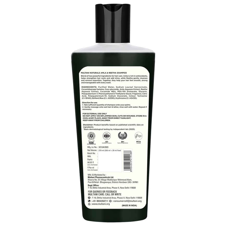 Multani Naturals Amla & Reetha Hair Shampoo | Thicker & Stronger Hair | SLS & Paraben Free