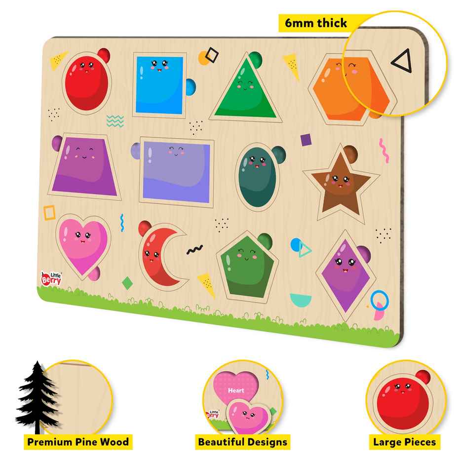Shapes Wooden Knob Puzzle Board For Kids With Pictures - Lb60