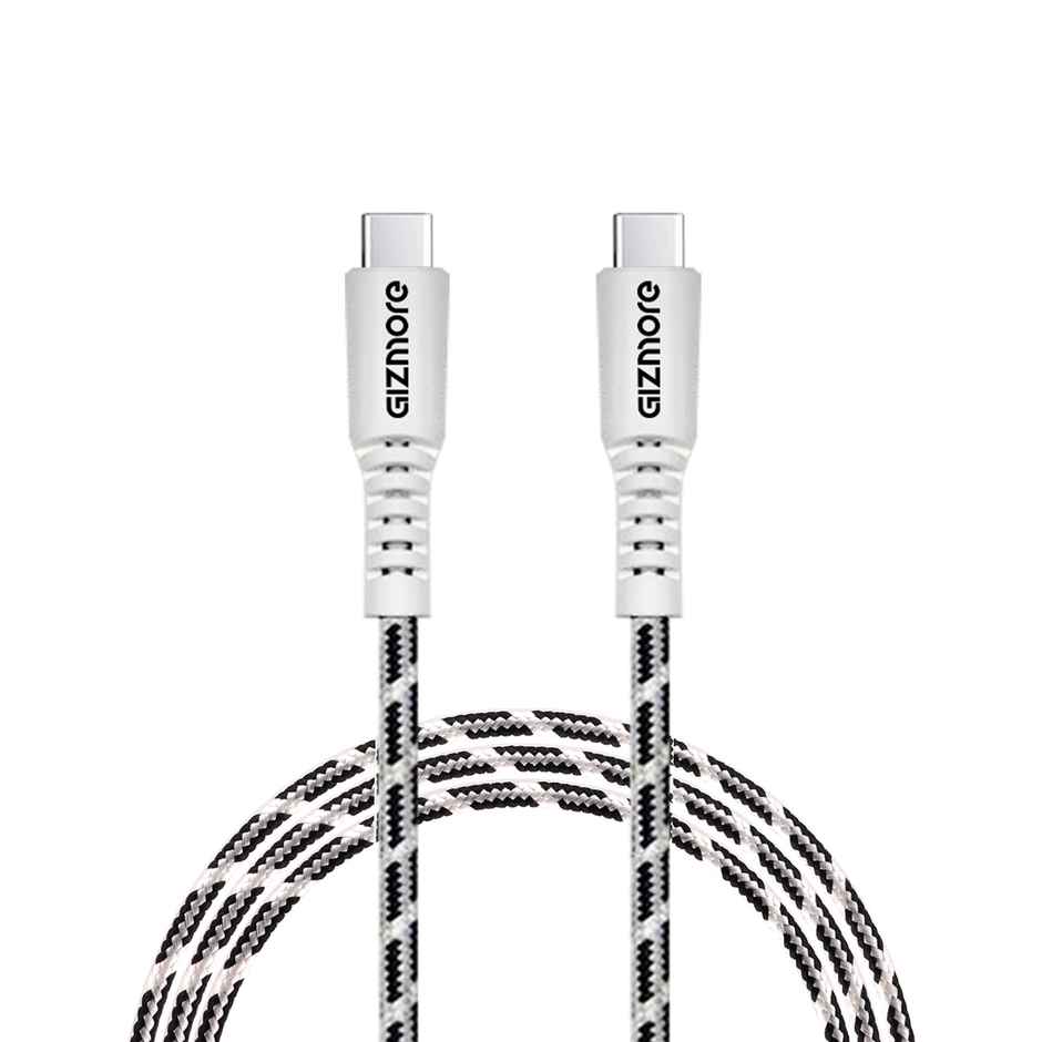 Gizmore (WCC65) 65W Type C To Type C Fast Charging Cable For Smartphones and Laptops, 1M, Premium Braided - Black & White