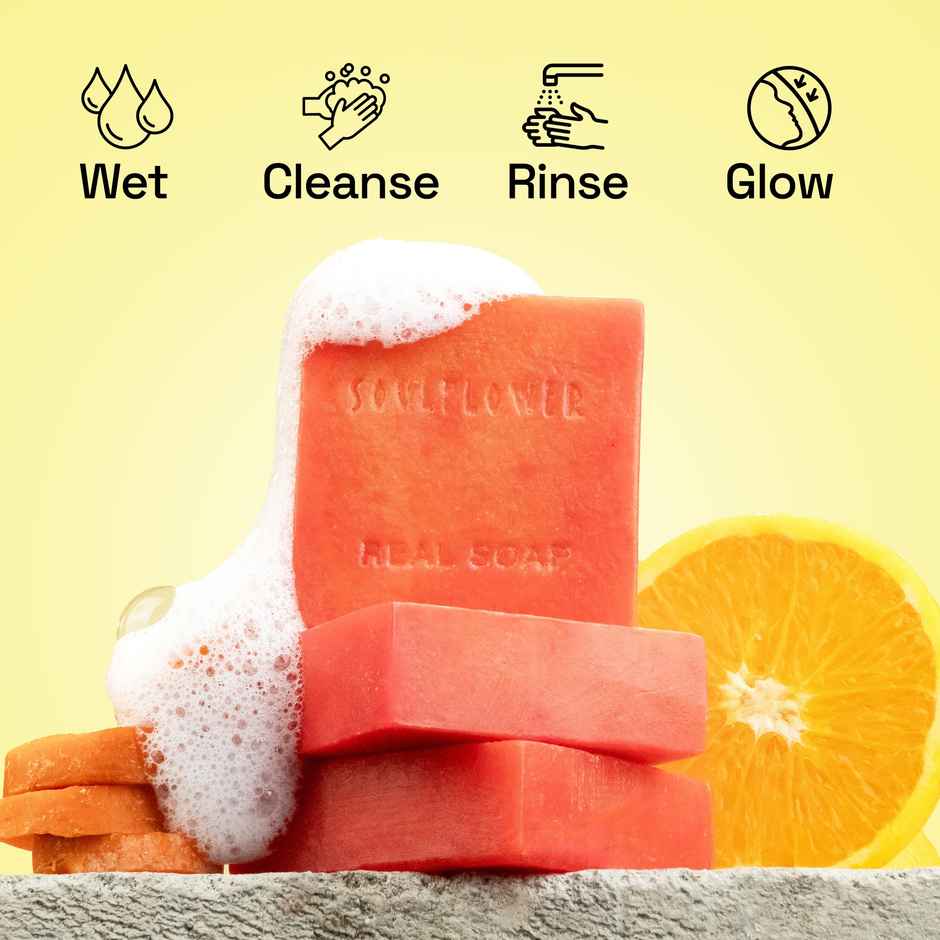 Soulflower Orange & Carrot Brightening Soap for Glowing Skin | Natural | 1 Pc