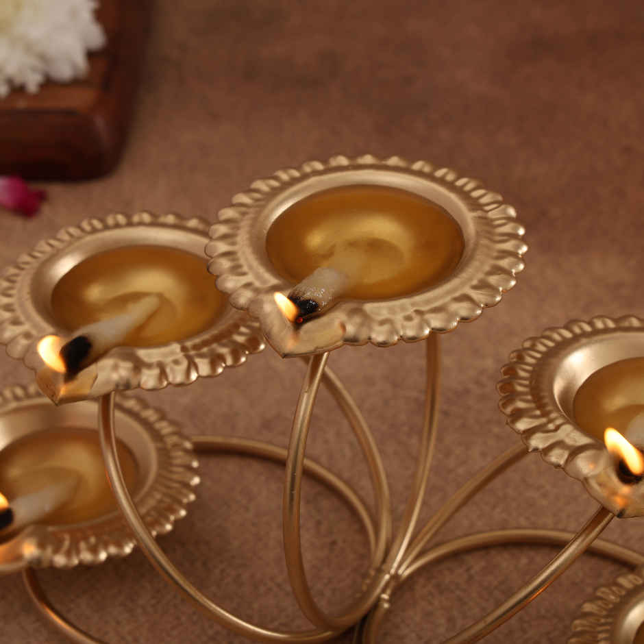 Tealight Candle Holder for Home Decor | Metal Diya | Gold | Urban Born