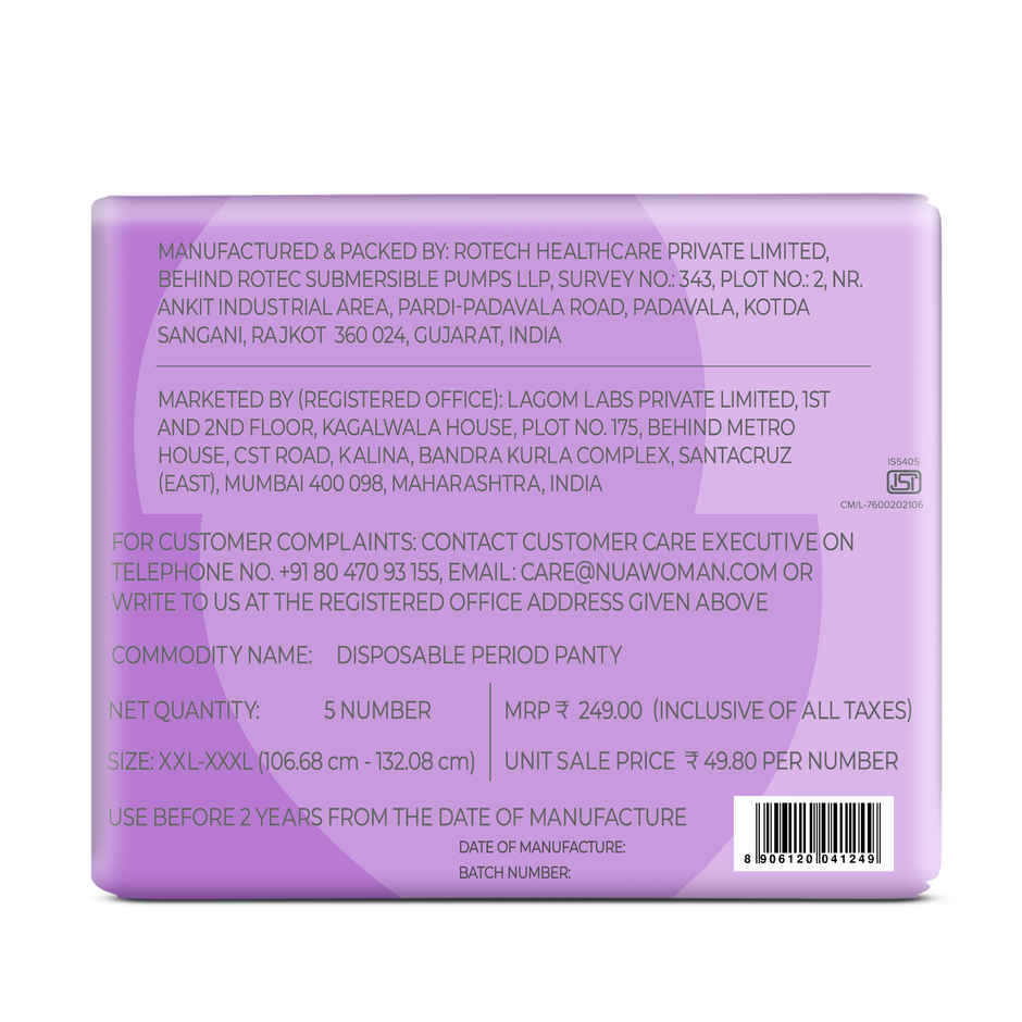 Nua Comfort Disposable Period Panties XXL-XXXL | Ultra-Absorbent | Pack of 5 Panties