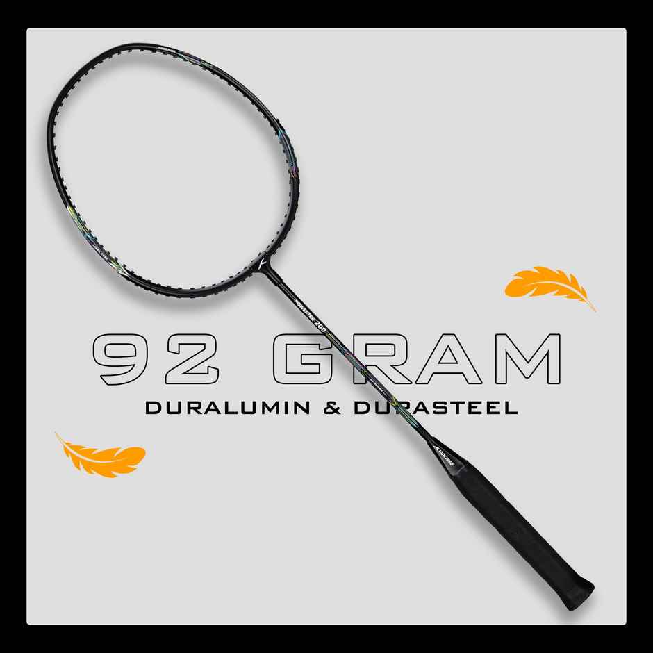 Hundred Powertek 200 Aluminium Badminton Rakcet & Cover set | Black | Strung | Durable & Reliable