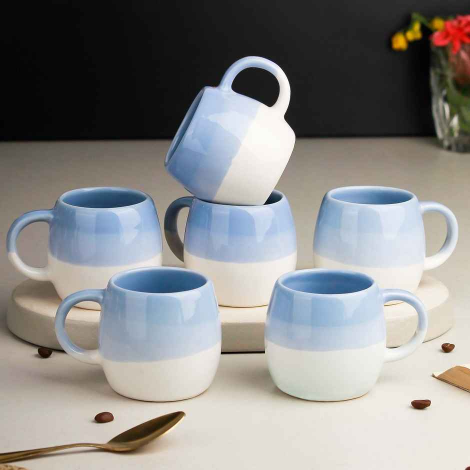 The Earth Store Tt Sky Blue Ovule Tea Cups | 190 ml Microwave Safe Coffee Cup