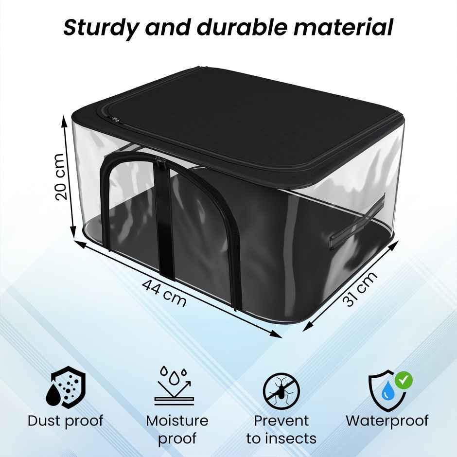 Kuber Industries PVC Transparent Zip Lock Saree Organizer | Clothes Storage Bag | Black