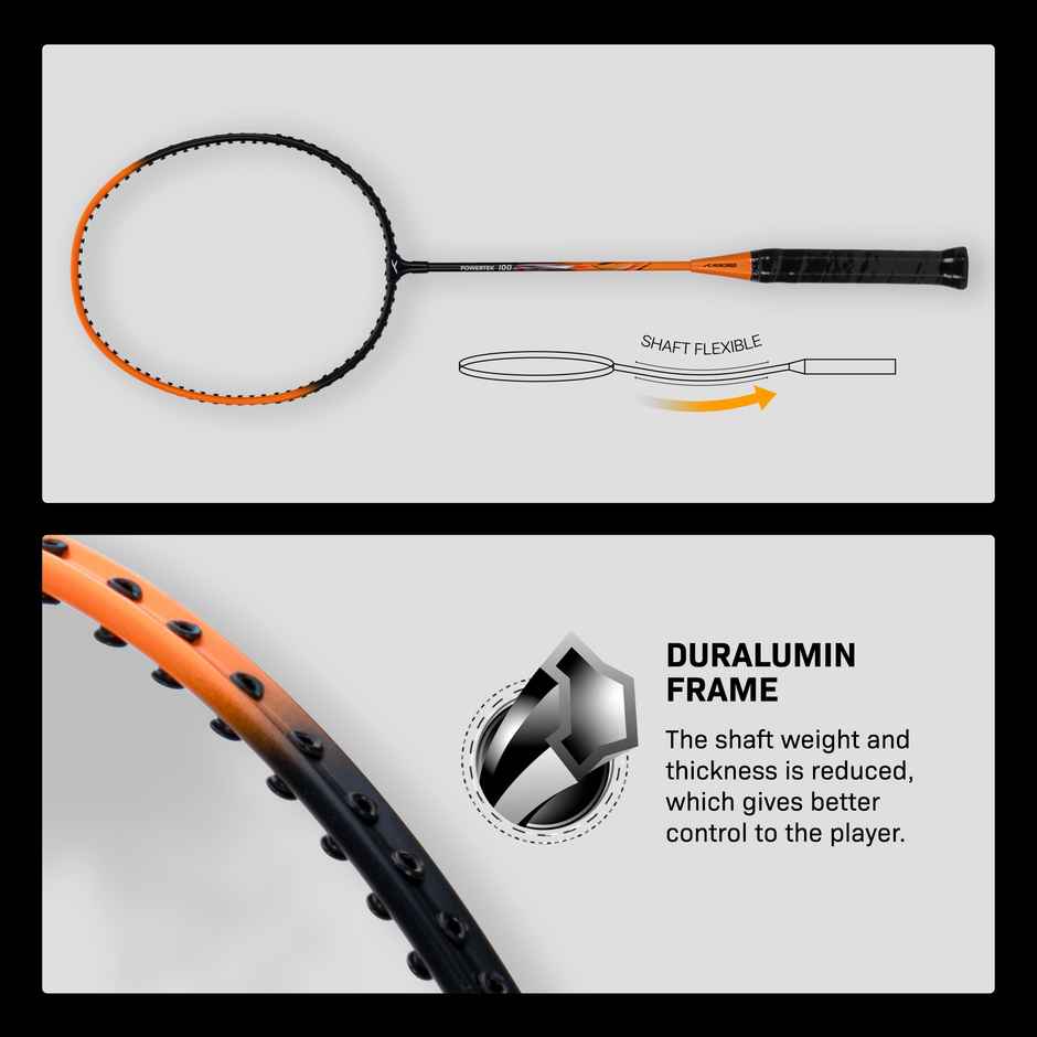 Hundred Powertek 100 | 2 Strung Badminton Rackets + 1 Full Cover + 3 pc Aura Nylon Shuttlecocks