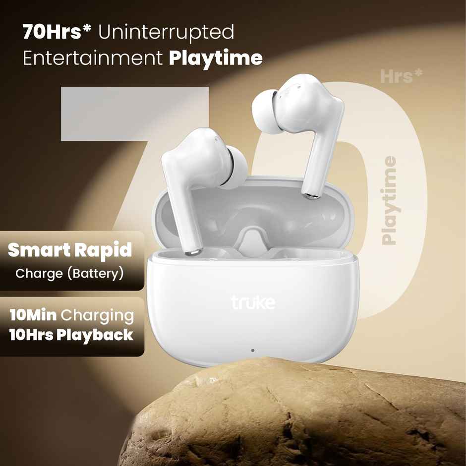 Truke Elite Truly Wireless Earbuds with 70h Playtime | ENC | Fast Charge - White