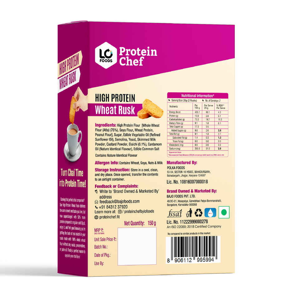 Protein Chef High Protein No Maida Premium Rusk (Elaichi Toast)