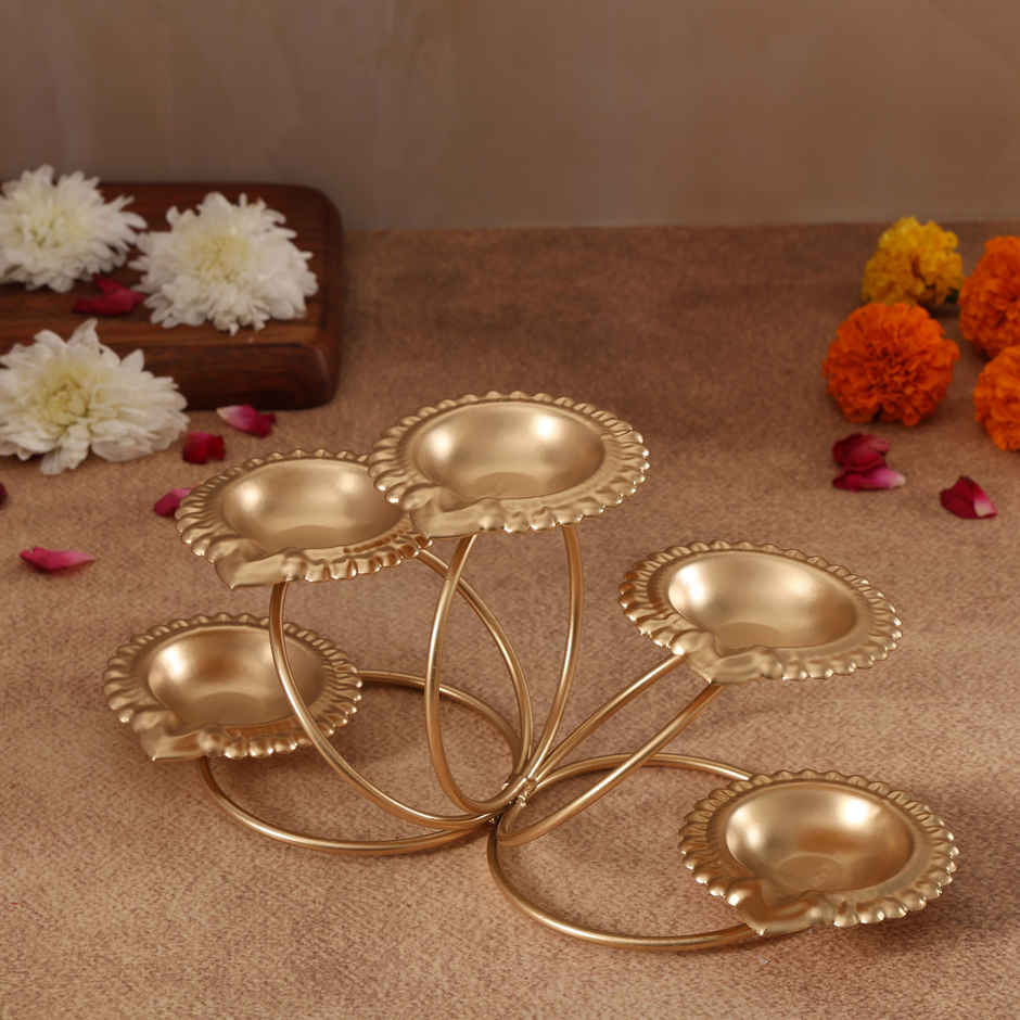 Tealight Candle Holder for Home Decor | Metal Diya | Gold | Urban Born