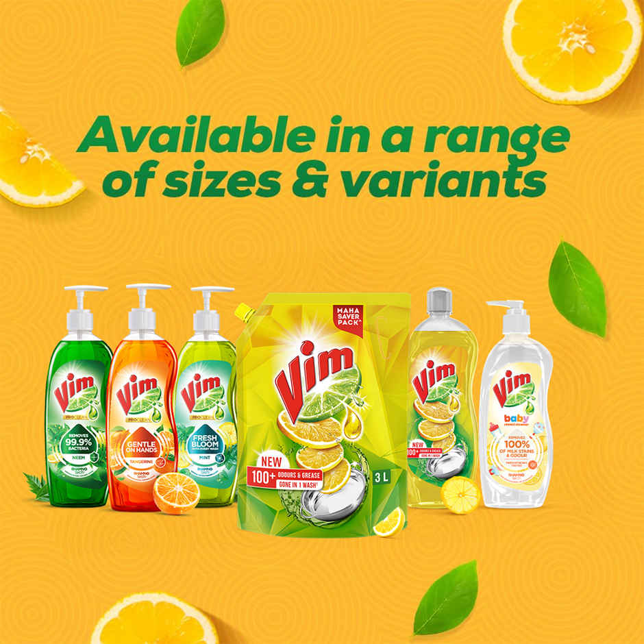 Vim Dishwash Liquid | Removes 100+ Odours & Grease In 1 Wash