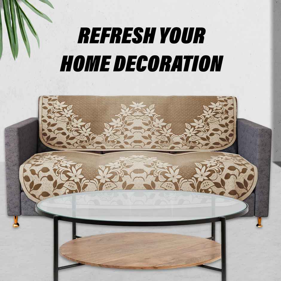 Kuber Industries Cotton Flower | Long Sheet 3 | Seater Sofa Slip Cover for Living Room | Brown