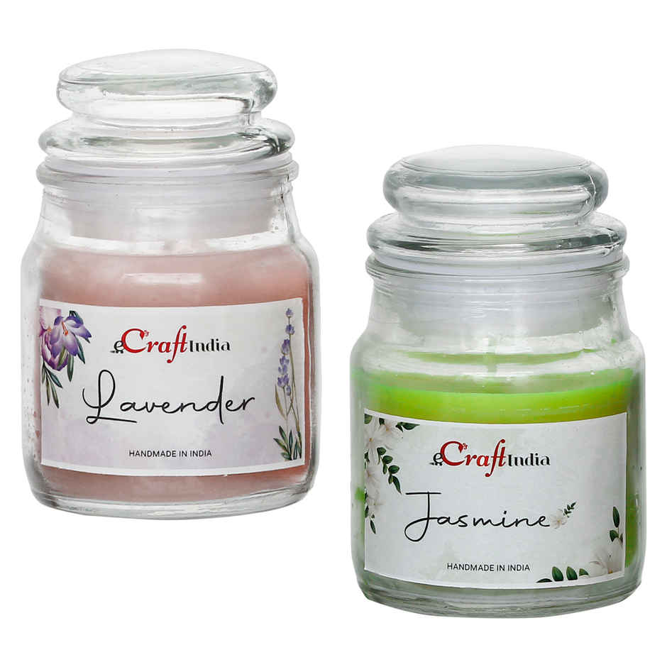 Glass Jar Scented Candles | Jasmine & Lavender | Pack of 2 | eCraftIndia