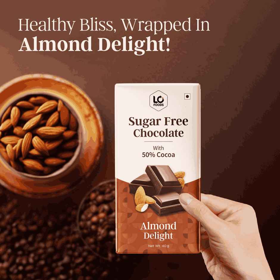 Lo Foods Almond Sugar Free Dark Chocolate Bar | Premium Cocoa Butter Healthy Chocolate