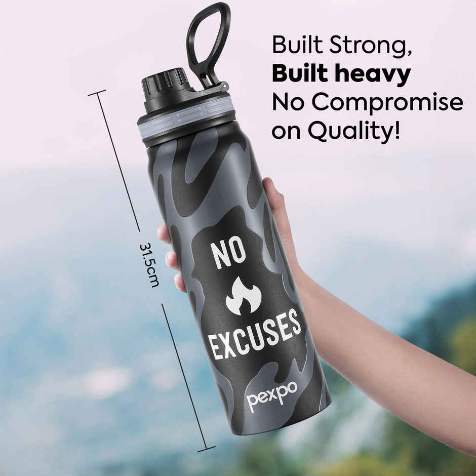 Pexpo Austin 800 ISI Certified Stainless Steel Vacuum Insulated Flask | Knight Black | 740 ml