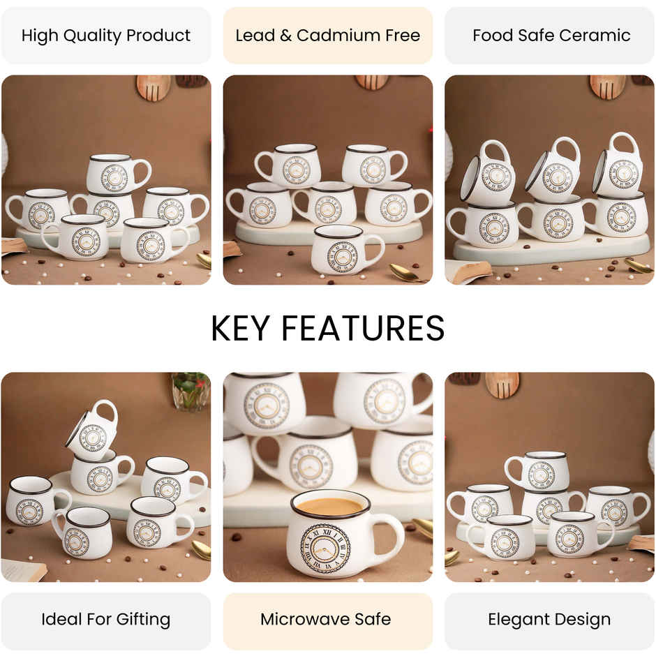 The Earth Store Cup O'clock Ceramic Tea Cups | 200 ml Microwave Safe Coffee Cup