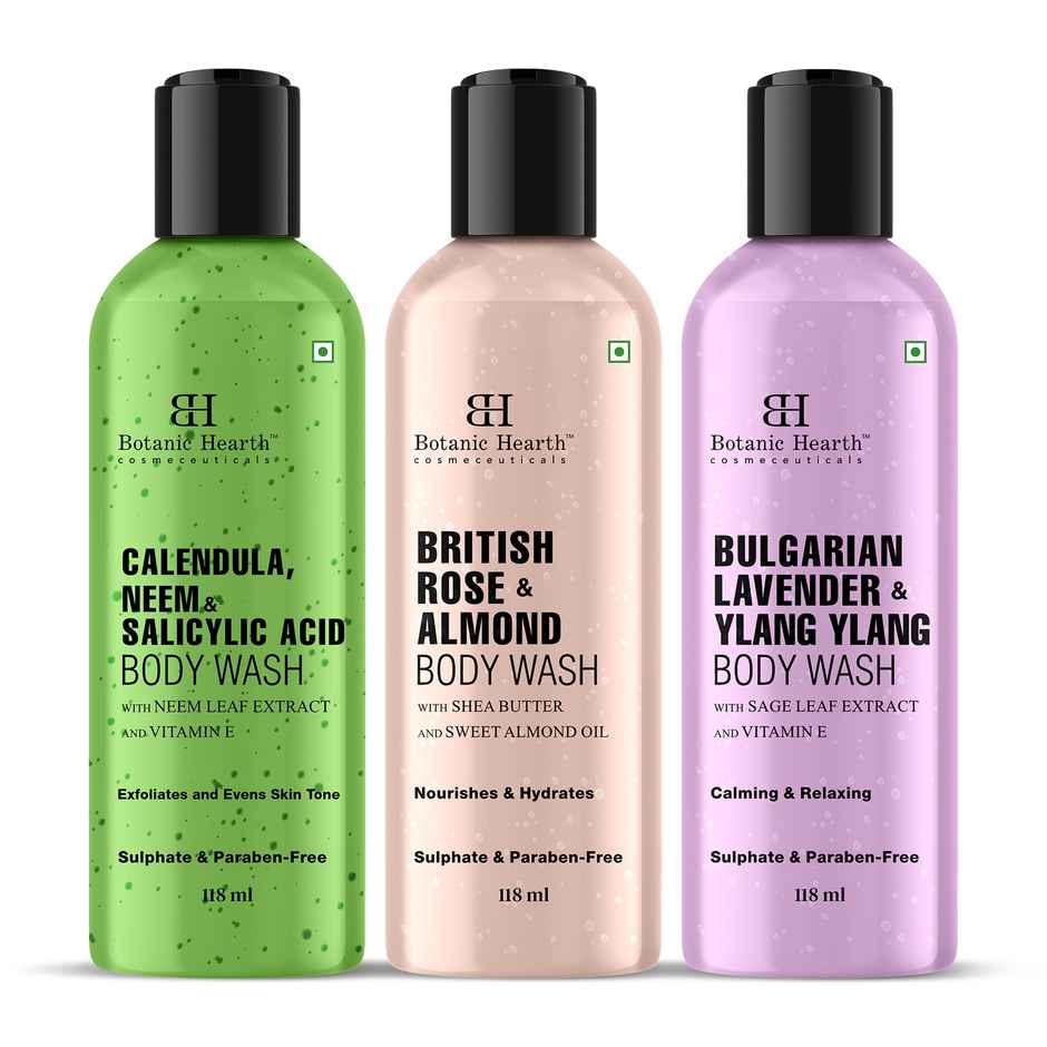 Botanic Hearth Pack of 3 body washes | British Rose | Calendula | Bulgarian Lavendar