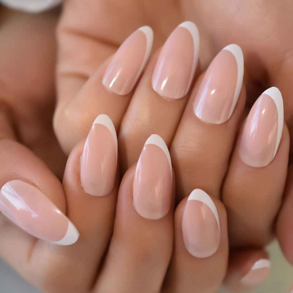 Gush Beauty Nailed It | Reusable Luxury Press On Nails | Medium Round | Champagne | Nude White