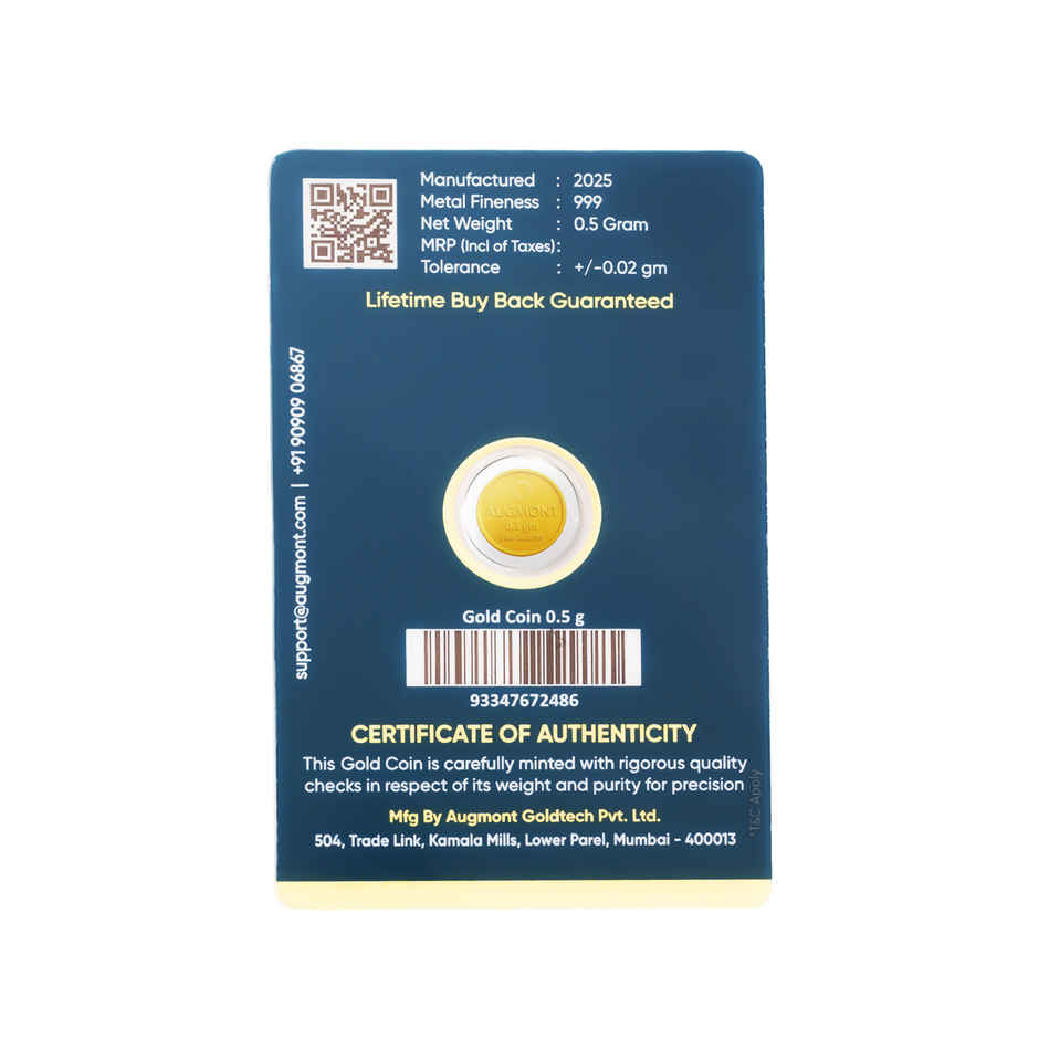 24 Karat 999 Pure Gold Coin | 0.5 g | Augmont