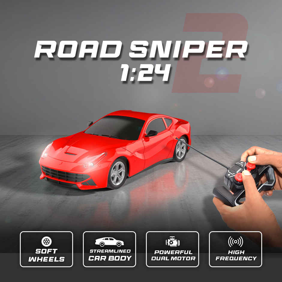 SEEDO Remote Control Car 1:24, 27 MHz, Type-C Rechargeable, Fast Speed Road Sniper 02 Car | Red