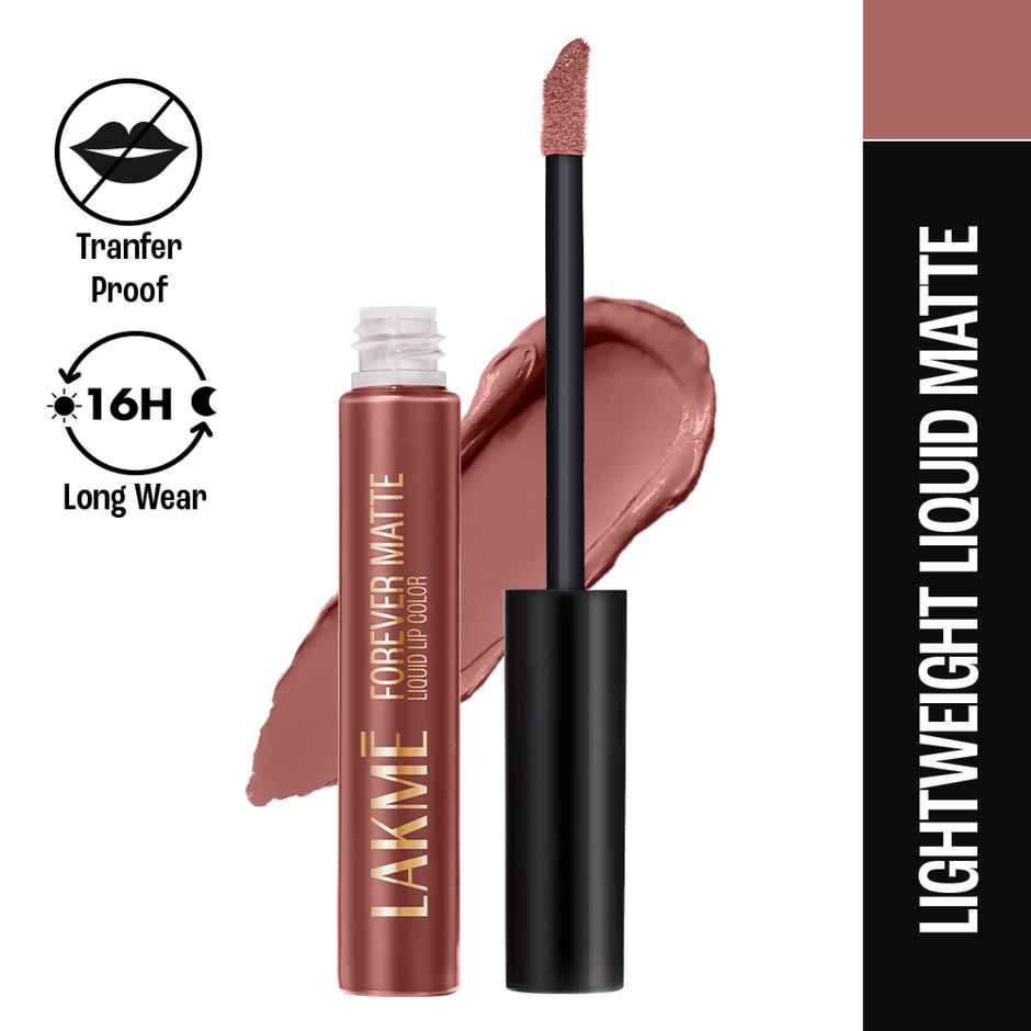 Lakme Forever Matte Liquid Lip, 16hr Lipstick, Lightweight & transferproof | Nude Hue