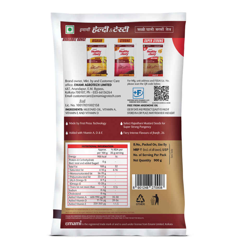 Emami Healthy and Tasty Kachchi Ghani Mustard Oil Super Strong Pouch