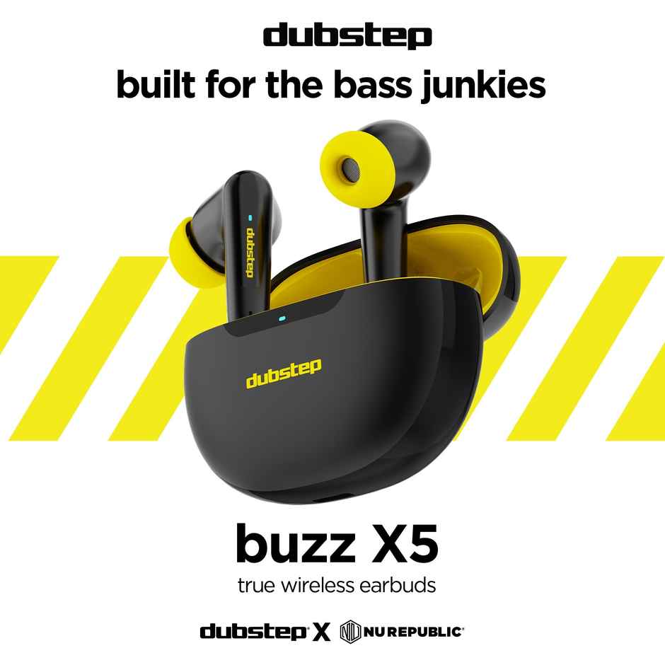 Dubstep Buzz X5 in-Ear TWS Earbuds with Upto 50 hrs Playtime, 13mm Dynamic Drivers, X-Bass Technology, ENC, Bluetooth V5.3 Earphones, Type-C Fast Charging - Black & Yellow
