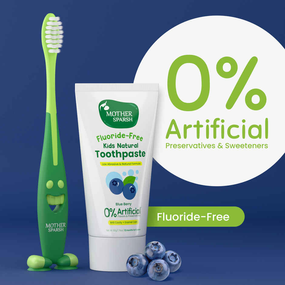 Mother Sparsh Fluoride-Free Kids Toothpaste with Toothbrush| Blueberry