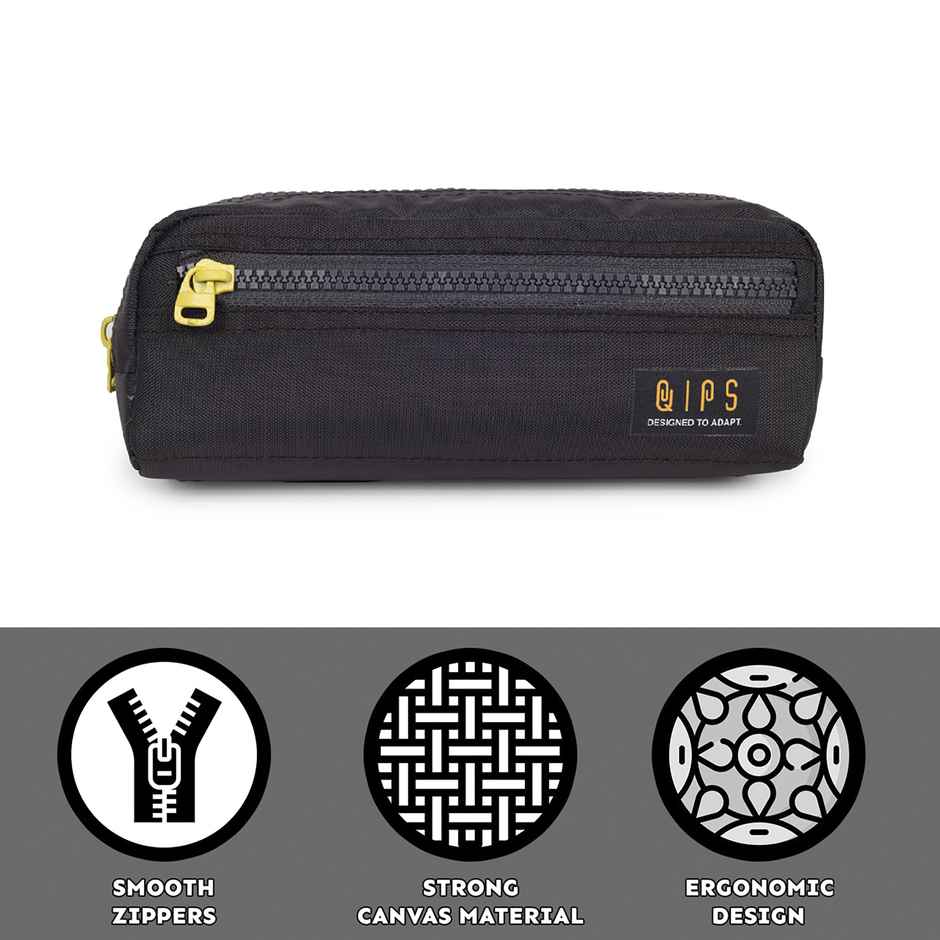 Qips Polyster Zip Closure Solid Pencil Bag | 6029K-Qips