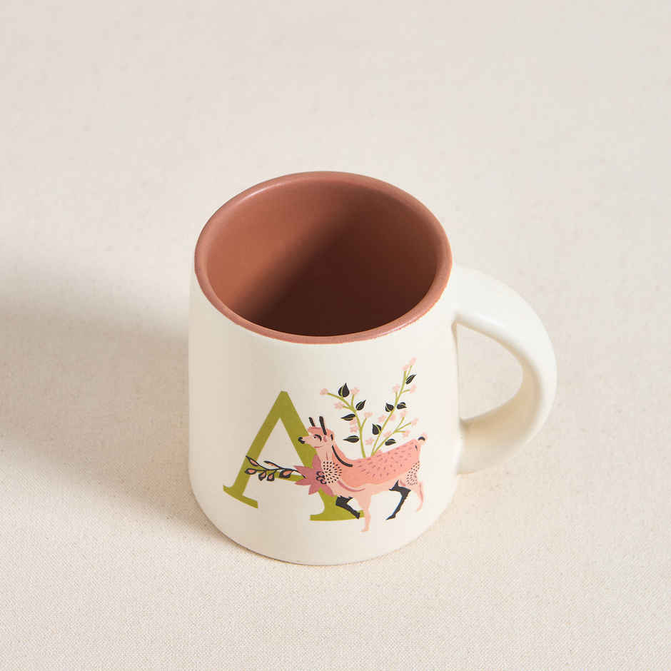 Chumbak A Alphabet Ceramic Mug | Off-White & Brown