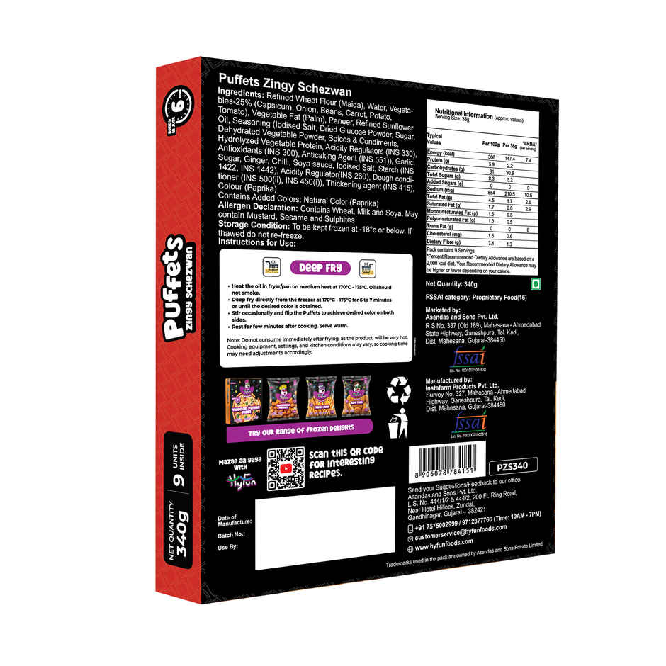 HyFun Puffets Zingy Schezwan, Spicy Puff | Frozen