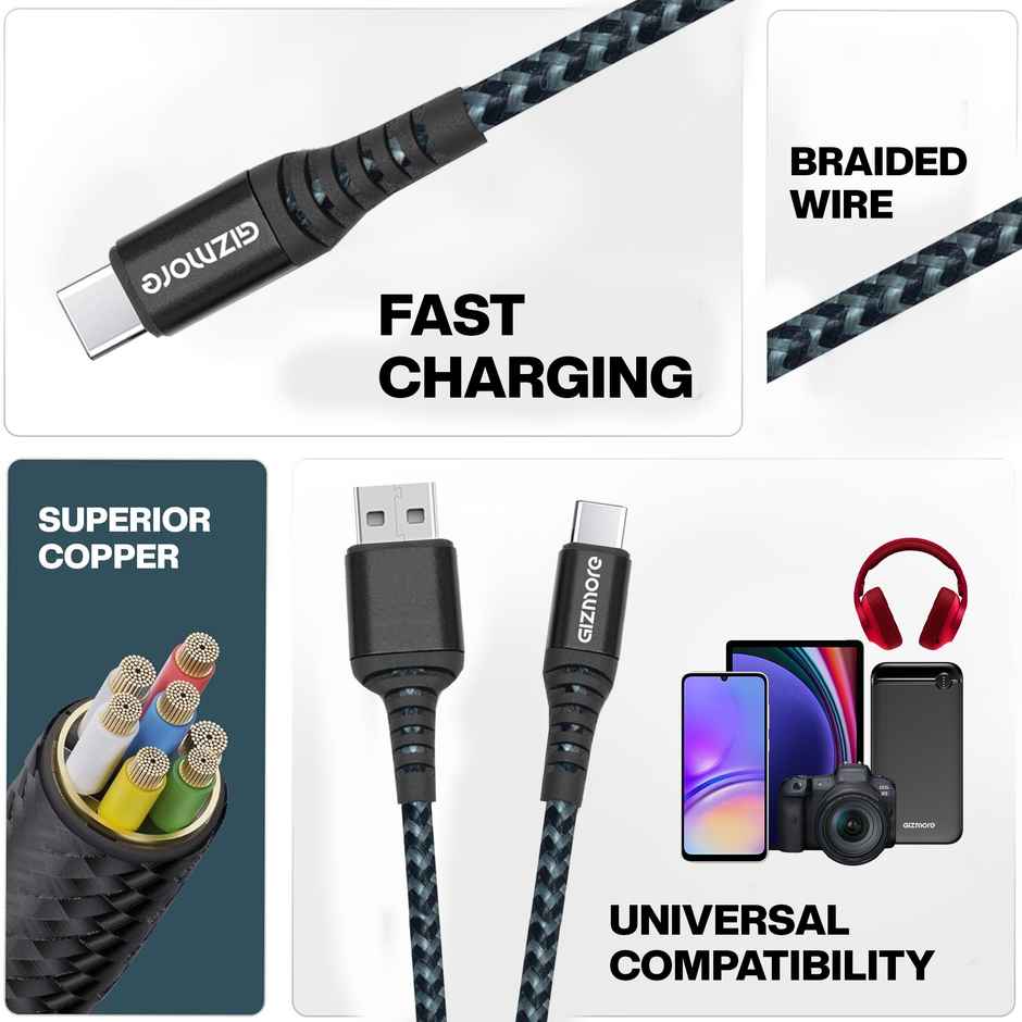 Gizmore 120W Usb To Type C Dash Ultra Fast Charging Cable For Smartphones and Laptops | 1.2Meter