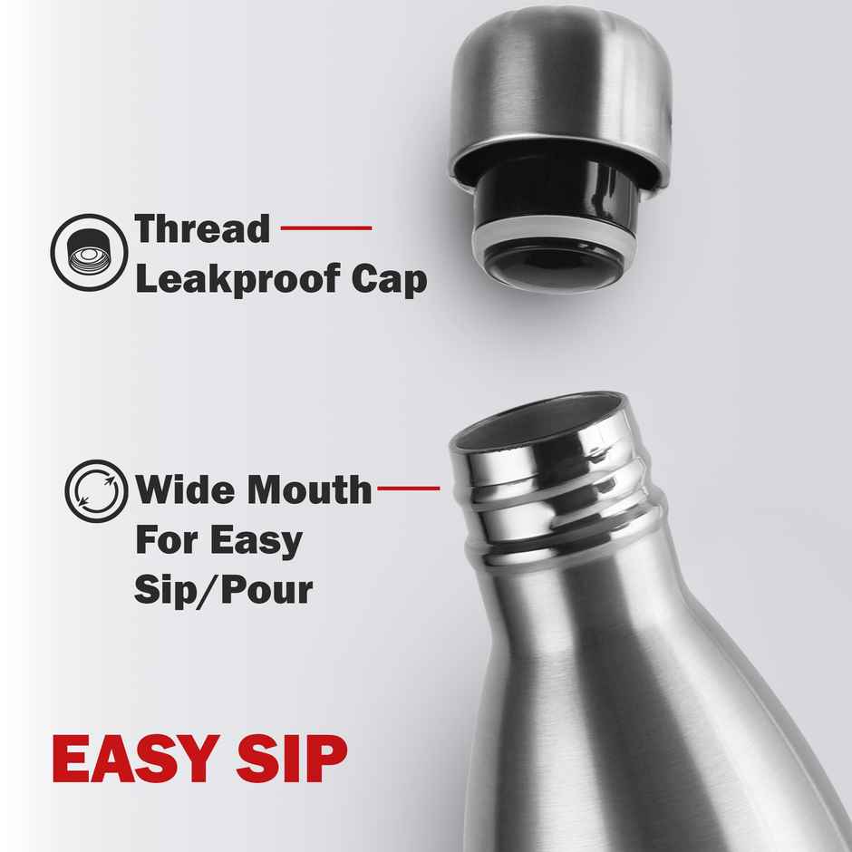 Cello Swift Thermosteel Bottle 1 L | Silver | Double Wall Vacuum Flask | Keeps Drinks Hot/Cold 24H