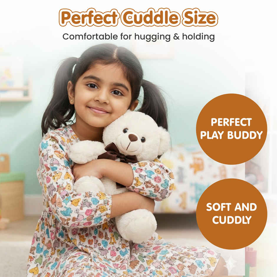 Kidology Cute Teddy Plush Stuffed Toy | White - 20 cm