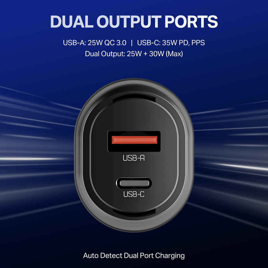 boAt 55W Fast Car charger w/55W fast charging for QC,PD,PPS. | Carbon Black
