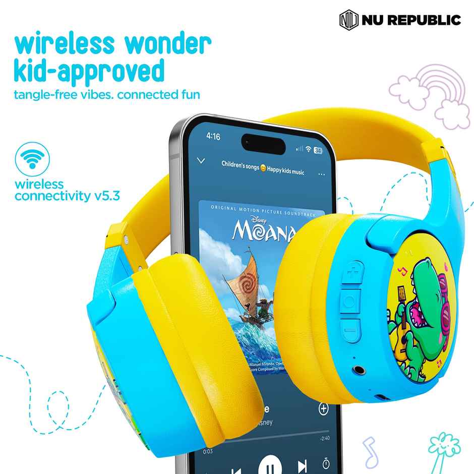 Nu Republic Beatpop with 42 hrs Playtime ENC Wireless Headphone - Blue & Yellow