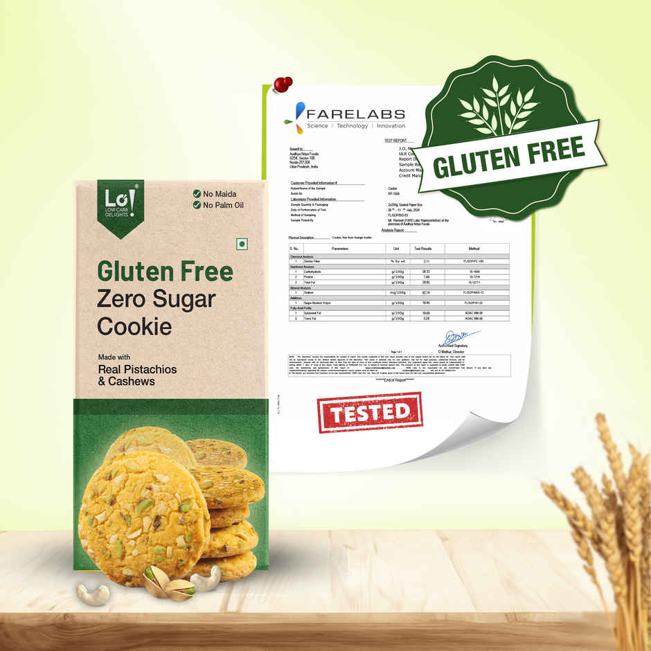 Lo Foods Gluten Free Millet Pista Cookies | Sugar Free Biscuit with Cashew Oats Jowar