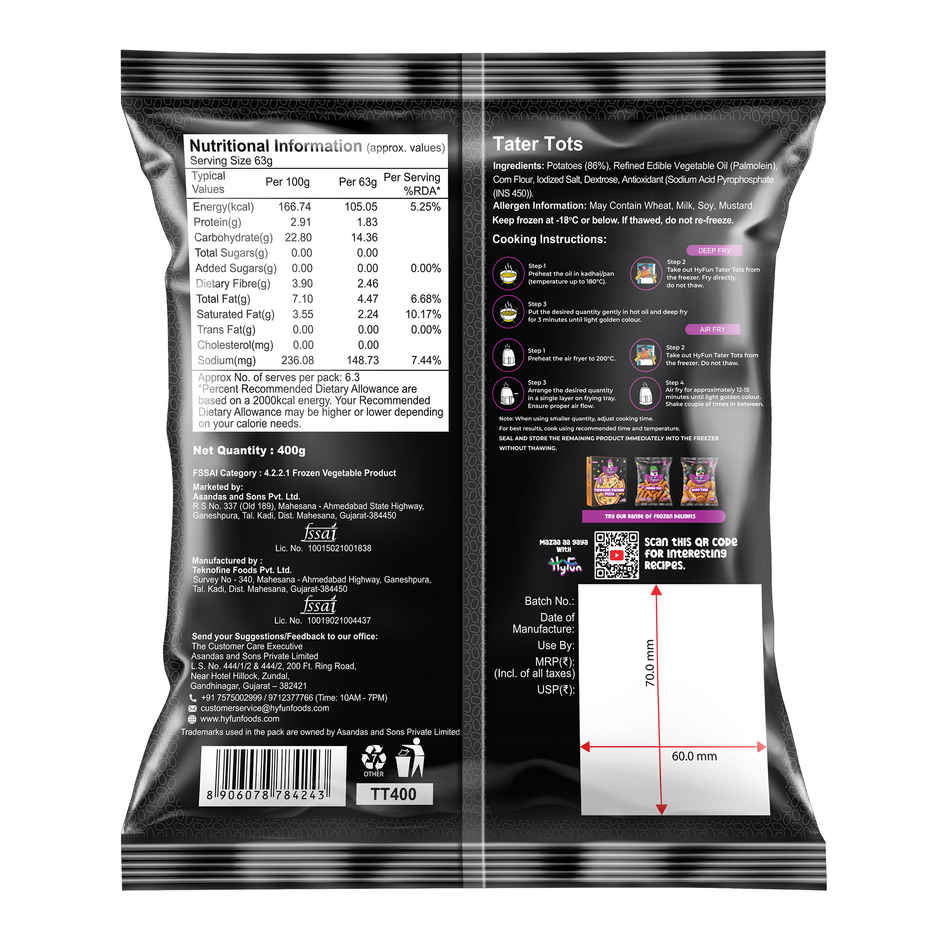 HyFun Tater Tots, No Onion No Garlic, Potato Snack | Frozen